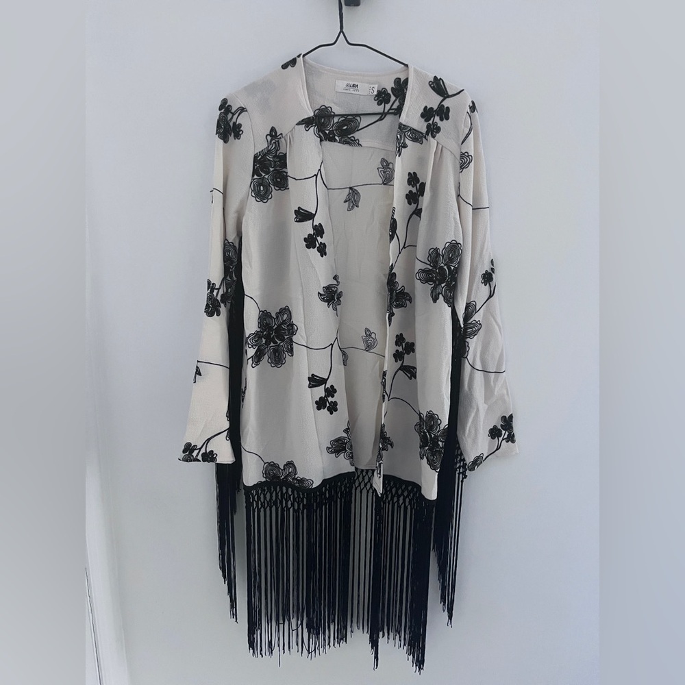 Lira Oversized Kimono Floral Print Tassel Detail Open Front Wrap Size boho small